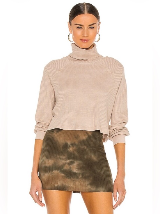 The Range Sweaters - The Range Stark Jumbo Waffle Knit Cropped Turtleneck Top in Saddle Size Small